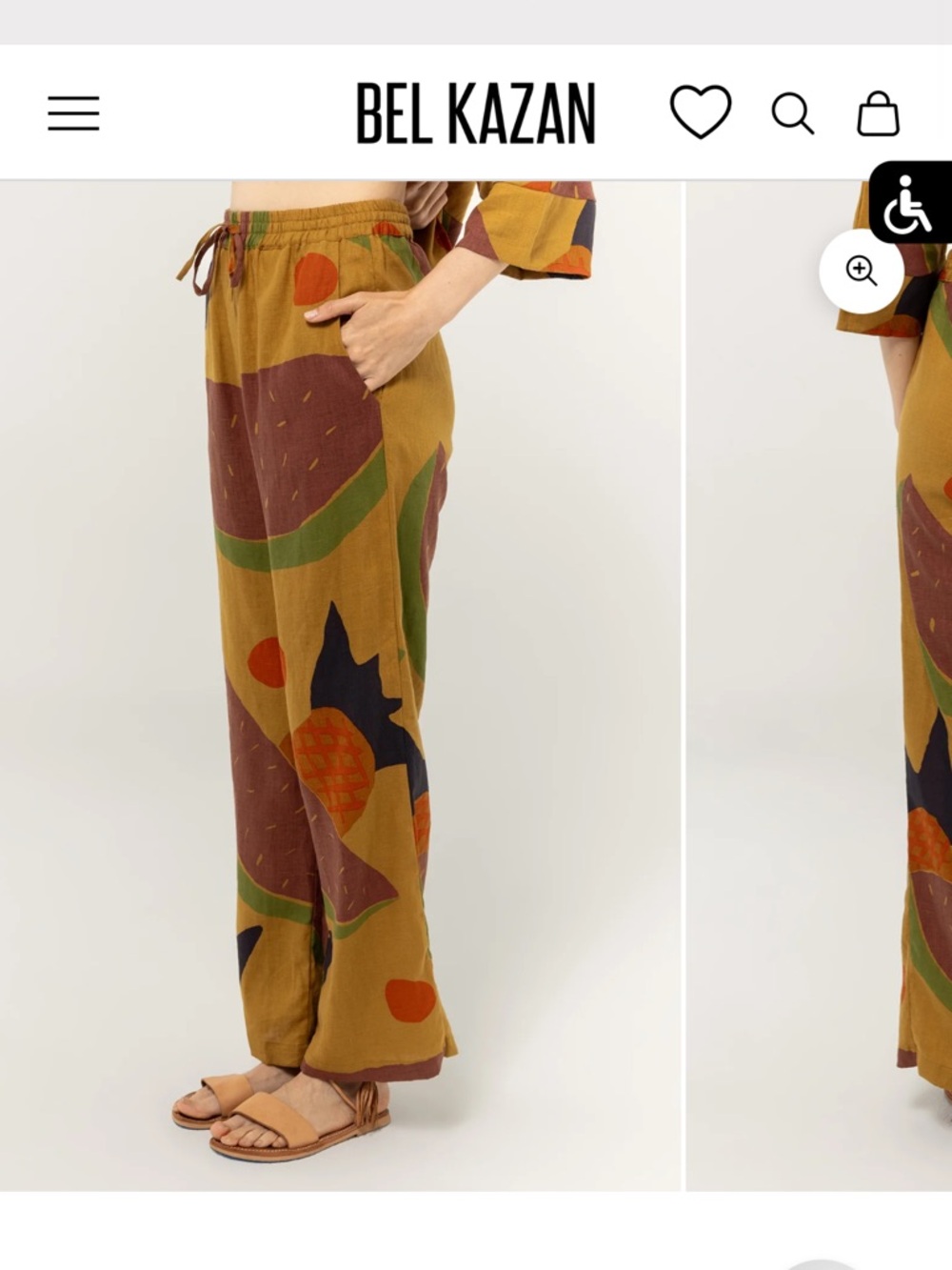 Bel Kazan Mustard Multi-Print Wide-Leg Pants - Picture 2 of 3